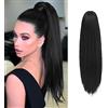 BARSDAR 40cm Lunga Lisci Nero Naturale Coda Capelli Extension con Coulisse