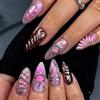 MouyouGlow Unghie Finte Corte MouyouGlow,Mandorla Rosa Cat Eye 3D Argento Chrome Sun Luna Stelle Brillantini Design Short Press on Nails,Pink Silver Striped Shimmer INS Fake Nails