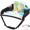 INFANZIA Tavolo da viaggio per bambini, portatile, pieghevole (nero) | Vassoio per snack, organizer pieghevole con spazio portaoggetti, idea regalo, per schiena/seggiolino per auto, aereo, treno