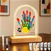 Mineup Kit Impronte Mani Famiglia, Impronta Neonato, Cornice Impronte Neonato E Genitori Con Lucietta LED, 5 Pannelli In Plexiglas, Base In Legno, Per La Festa Della Mamma Papà, Famiglie, Regalo Nascita