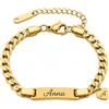 Collana dream Braccialetto personalizzato per bambini in acciaio inossidabile placcato oro con incisione fronte e retro e ciondolo a cuore personalizzabile