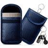 caslord 2 Borse Keyless Go Protection Chiave per Auto | Protettiva Keyless Go in Pelle | con 4 portachiavi | RFID Blocker Portachiavi | S 11.5 x 7.5 cm | Blu scuro