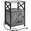 YITAHOME Tavolino da salotto, comodino con armadio, tavolo da soggiorno a forma di X con stazione di ricarica, 2 porte USB e prese, console notturna, struttura in metallo, 40 x 35 x 60 cm, grigio