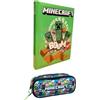 PRESTIGE & DELUXE Agenda compatibile con diario Minecraft Boom 2026-2027 F.to Standard 18x14 cm per la scuola primaria + astuccio ovale zip + portachiave fischietto e penna colorata