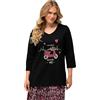 Ulla Popken Maglietta Classica da Donna Ciao Bella Print, Nero, 60/62 IT