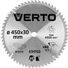 VERTO Lama per sega Widia 450 x 30 mm, 60 denti, spessore lama 2,5 mm, spessore denti 3,5 mm, tagli 30 x 16 mm, 30 x 20 mm, 30 x 25,4 mm, denti YG8A in carburo per legno e materiali in legno