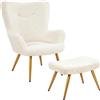 Yaheetech Set Poltrona da Salotto con Pouf Poggiapiedi in Tessuto Bouclé e Metallo Imbottita con Schienale Braccioli per Lettura/Camera da Letto/caffè/Studio Avorio