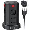Sameriver 2 Metro Ciabatta Elettrica Multipresa con 12 Prese Universali 10/16A ITA e Schuko e 3 USB A+1 USB C protezione Sovratensione con 4 interruttori indipendenti, Nero