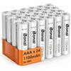BONAI 24 Batterie Ricaricabili AAA Ni-MH 1100mAh 1.2V Scorta Famiglia Pile Ministilo 1200 Cicli di Ricarica per Luci Solari Esterno Sensori Allarme e Dispositivi Professionali