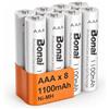 BONAI Batterie Ricaricabili AAA Confezione da 8 Pile Ministilo Ni-MH 1100mAh 1.2V 1200 Cicli di Ricarica per Telecomandi Luci Solari e Sensori Allarme Precaricate