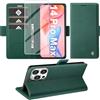 Giyer Cover per iPhone 14 Pro Max Custodia con Vetro Temperato, Premium PU Portafoglio Slot per Scheda RFID Antifurto Funzione Supporto Flip Case, Antiurto per iPhone 14 Pro Max 5G Cover (Verde)