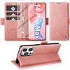 Giyer Cover per iPhone 14 Pro Max Custodia con Vetro Temperato, Premium PU Portafoglio Slot per Scheda RFID Antifurto Funzione Supporto Flip Case, Antiurto per iPhone 14 Pro Max 5G Cover (Rosa)