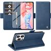 Giyer Cover per iPhone 14 Pro Max Custodia con Vetro Temperato, Premium PU Portafoglio Slot per Scheda RFID Antifurto Funzione Supporto Flip Case, Antiurto per iPhone 14 Pro Max 5G Cover (Blu)