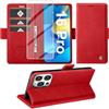 Giyer Cover per iPhone 16 Pro Custodia con Vetro Temperato, Premium PU Portafoglio Slot per Scheda RFID Antifurto Funzione Supporto Flip Case, Antiurto per iPhone 16 Pro 5G Cover (Rosso)