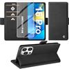 Giyer Cover per iPhone 16 Pro Custodia con Vetro Temperato, Premium PU Portafoglio Slot per Scheda RFID Antifurto Funzione Supporto Flip Case, Antiurto per iPhone 16 Pro 5G Cover (Nero)