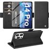 Giyer Cover per iPhone 14 Pro Custodia con Vetro Temperato, Premium PU Portafoglio Slot per Scheda RFID Antifurto Funzione Supporto Flip Case, Antiurto per iPhone 14 Pro 5G Cover (Nero)