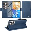 Giyer Cover per iPhone 16 Pro Max Custodia con Vetro Temperato, Premium PU Portafoglio Slot per Scheda RFID Antifurto Funzione Supporto Flip Case, Antiurto per iPhone 16 Pro Max 5G Cover (Blu)