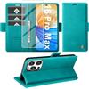 Giyer Cover per iPhone 16 Pro Max Custodia con Vetro Temperato, Premium PU Portafoglio Slot per Scheda RFID Antifurto Funzione Supporto Flip Case, Antiurto per iPhone 16 Pro Max 5G Cover (Cyan)