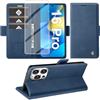 Giyer Cover per iPhone 16 Pro Custodia con Vetro Temperato, Premium PU Portafoglio Slot per Scheda RFID Antifurto Funzione Supporto Flip Case, Antiurto per iPhone 16 Pro 5G Cover (Blu)