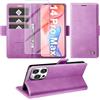 Giyer Cover per iPhone 14 Pro Max Custodia con Vetro Temperato, Premium PU Portafoglio Slot per Scheda RFID Antifurto Funzione Supporto Flip Case, Antiurto per iPhone 14 Pro Max 5G Cover (Viola)