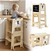 labebe torre montessoriana bambini（Altezza 98 cm）, grandi dimensioni torre montessoriana pieghevole in legno, 3 in 1 set di scrivania e sedia per bambini trasformabile con lavagna