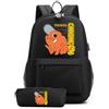 Huacaiyu Anime Denji Zaino + Astuccio 2pcs Set Cosplay Pochita Reze Multifunzione Zaino da Viaggio Bookbag con serratura Daypack Borsa da Scuola Nero