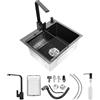 EGBNSY Lavello Cucina 1 Vasca, 45x40x20cm Lavandino Cucina, Lavatoio da Esterno, Rubinetto 360°, Dispenser Sapone 150ml, Cestello Scarico, Lavandino per Cucine Domestiche e Ristoranti (Nero/Grigio)