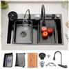 ATHOMASM Lavello in acciaio inox 80x50cm | Lavello da incasso con display digitale della temperatura, design a cascata e cestello sgocciolante | Lavello da cucina multifunzionale a 1 vasca