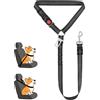OFFCUP Cintura Di Sicurezza per Cani Auto Nero Guinzaglio Regolabile 2 in 1 | per Animali Domestici, Universale per Auto, Compatibile Con Tutti I Tipi, Per Cani E Gatti, Con Elastico