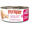 PETREET Tonno Rosa - Tonno con Gamberetti A03 - Per gatti adulti - Confezione da 24 Pezzi x 70 gr