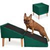 Velora Home&Living VELORA H&L Rampa per Cani Verde scuro - 2 in 1 Pouf e Rampa, Scaletta Pieghevole per Divano, Struttura in Legno Robusta, Rivestimento in Velluto, Superficie Antiscivolo per Cani e Gatti