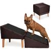 Velora Home&Living VELORA H&L Rampa per Cani Marrone - 2 in 1 Pouf e Rampa, Scaletta Pieghevole per Divano, Struttura in Legno Robusta, Rivestimento in Velluto, Superficie Antiscivolo per Cani e Gatti