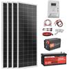 VEVOR Kit Solare Off-Grid 400W 12V 4 Pannelli Monocristallini da 100W, Kit Solare Completo con Batteria LiFePO₄ 12,8V 200Ah, Regolatore MPPT 40A, Inverter da 2000W, per Camper, Casa e Barca Off-Grid