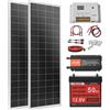 VEVOR Kit Solare Off-Grid 200 W 12 V 2 Pannelli Monocristallini da 100 W, Kit Solare Completo con Batteria LiFePO₄ 12,8 V 50 Ah, Regolatore 40 A, Inverter da 800 W, per Camper, Casa e Barca Off-Grid