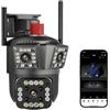 GUOPIN Telecamera di sicurezza cellulare Telecamera IP 5K 9MP UHD 6K 12MP for esterni Zoom ottico 10X Monitoraggio automatico PTZ Telecamera di sicurezza impermeabile a quattro lenti e tre schermi Risoluzion