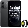 XIAOMI Redmi Note 17 Pro Max 5G,Smartphone 8G+512GB,6.83 1.5K AMOLED display,120Hz,9210mAh Silicon-Carbon Battery,50MP Main Camera,100W HyperCharge,Nero,incluso Smart Watch