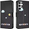 Rnrieyta Miagon per Samsung Galaxy S22 Ultra Cover,Custodia Cartone Nuvola Gatto Carino Portafoglio a Libro in PU Pelle Flip Cover con Porta Carte Chiusura Magnetica Case,Nero