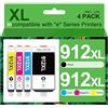 HALLOLUX Cartucce d'inchiostro 912XL compatibili per HP 912 XL per stampanti HP OfficeJet 8010 8012 8014 8015 8017 HP OfficeJet Pro 802 8022 8023 8024 8025 (confezione da 4 nero, ciano, magenta