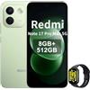 XIAOMI Redmi Note 17 Pro Max 5G,Smartphone 8G+512GB,6.83 1.5K AMOLED display,120Hz,9210mAh Silicon-Carbon Battery,50MP Main Camera,100W HyperCharge,Verde,incluso Smart Watch