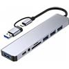 Ihteyuo Hub USB C, hub USB 8 in 2 con USB C e adattatore, splitter con porte, lettore di schede SD TF, porta audio da 3,5 mm, porta dati, design a doppia testa, per laptop, tablet, smartphone, MacBook