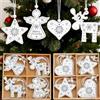DAHI 2 Scatole Decorazioni Natalizie in Legno Bianche, 24pz Ciondoli in legno, Stella Renna Cuore Angeli, da Appendere, Decorazioni per albero di Natale (Bianco grigio A)