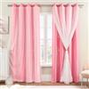 XiDi Tenda oscurante per camera da letto, a doppio strato, 132 x 214 cm, in poliestere, con motivo a stelle, per porta scorrevole, multicolore, rosa, 132/213