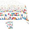 ORUZA Tovaglia per compleanno dei bambini, Happy Birthday Compleanno, 2 pezzi, tovaglia colorata per compleanno, festa dei bambini, festa a tema, decorazione da tavolo, asilo, 130 x 220 cm