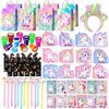Huxolynifty Gadget Unicorno Compleanno,84 Pezzi Set di Unicorno Bomboniere Festa Sacchetti Regalo Braccialetti a Schiaffo Taccuino Unicorno Portachiavi Timbri etc Bomboniere per Feste