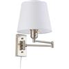 B·LED BARCELONA LED BARCELONA LED Applique da Parete CLARK con Braccio Articolato e Spina, Lampada da Parete E27 Cromata con Paralume in Tessuto Bianco, Lampada da Lettura Regolabile per Camera da Letto Salotto
