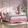 OLIVIBED Letto per bambini 140x190 cm, letto imbottito con testiera regolabile e rete a doghe, letto da principessa a forma di corona, kids bed con vano portaoggetti, senza materasso, in poliuretano