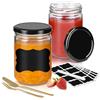YRHome 350 ML con coperchio, barattoli per marmellata, 24 pezzi, con etichette, penna, spatola, per conservare alimenti, fai da te, regali, decorazioni nere
