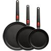 BERARDI Woll Eco Lite Set 3 Padelle Antiaderenti, 20/24/28 cm, Nero | Alluminio Riciclato, Manici Removibili