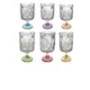 Generico Set 6 Calici in Vetro Colorato e Trasparente 210 ml - Bicchieri da Acqua e Vino con Lavorazione Barocco Vintage, Eleganti per Tavola e Feste