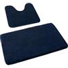 Rururug Set di 2 tappetini da bagno morbidi - Super assorbenti e antiscivolo con retro TPR, lavabili in lavatrice - Set di tappeti 50 x 80 cm + 50 x 50 cm per doccia e pavimento WC (Navy)